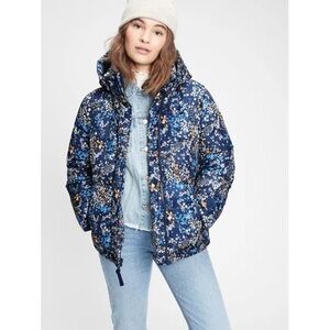 GAP Upcycled Midweight Floral Patterned Blue Puffer Jacket Sz XL Tall NWT